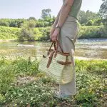 Straw Hand Bag With Leather Handle