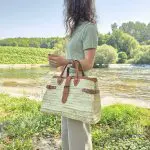 Straw Hand Bag With Leather Handle