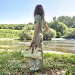 Straw Hand Bag With Leather Handle