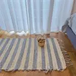 Small Striped Cream Grey Rug - 50x100cm - Soft Rug