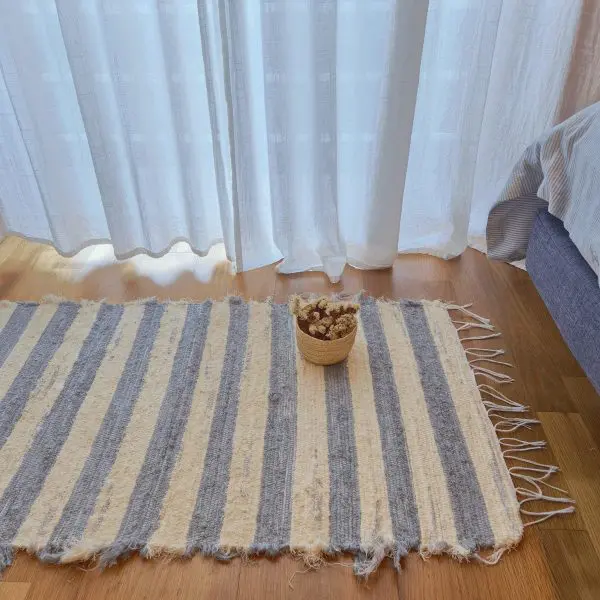 Small Striped Cream Grey Rug - 50x100cm - Soft Rug