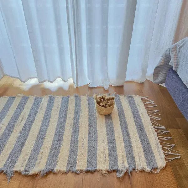 Small Striped Cream Grey Rug - 50x100cm - Soft Rug