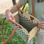 Reed Tote Bag With Leather Straps - Natural and Green Straw