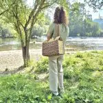 Reed Tote Bag With Leather Straps - Natural and Pink Straw