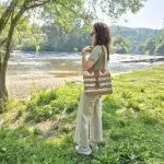 Reed Shoulder Bag With Leather Handle - Natural and Colorful Straw