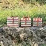 Reed Shoulder Bag With Leather Handle - Natural and Colorful Straw