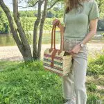 Reed Shoulder Bag With Leather Handle - Natural and Colorful Straw