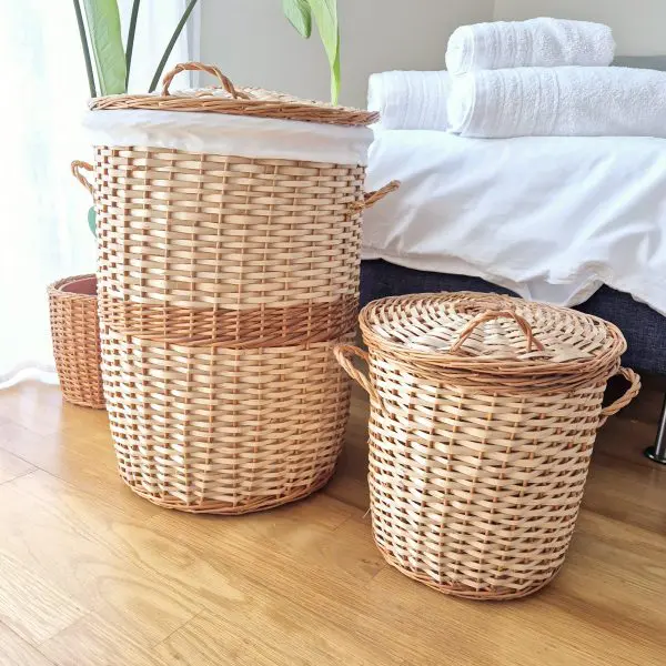 Round Woven Storage Basket With Lid