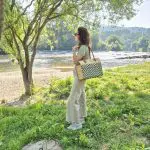 Reed Tote Bag With Leather Straps - Natural and Green Straw
