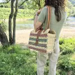 Reed Shoulder Bag With Leather Handle - Natural and Colorful Straw