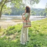 Reed Shoulder Bag With Leather Handle - Natural and Colorful Straw
