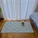 Small Sage Green and White Striped Rug - 50x100cm - Knotted Rug