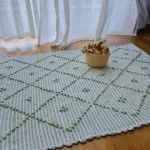 Small Sage Green and White Striped Rug - 50x100cm - Knotted Rug