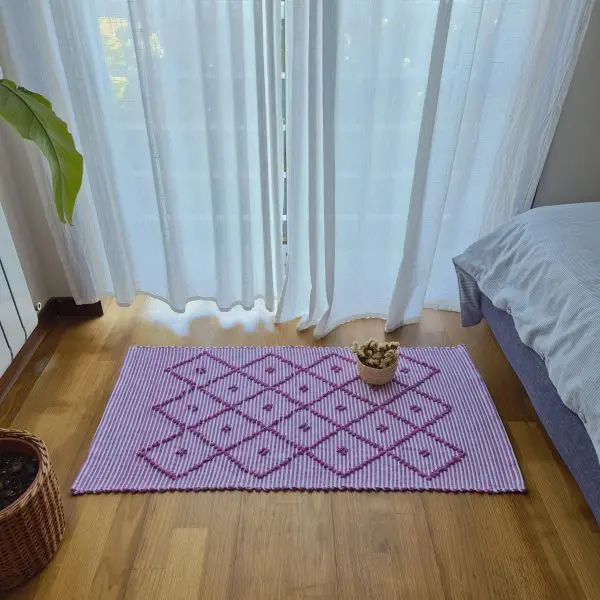 Small Pink and White Striped Rug - 50x100cm - Knotted Rug