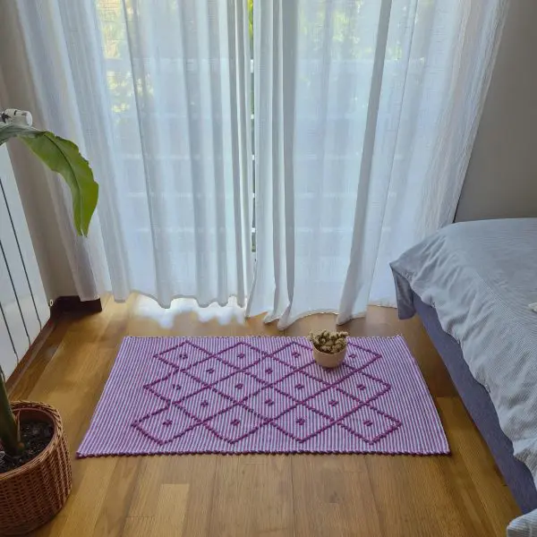 Small Pink and White Striped Rug - 50x100cm - Knotted Rug