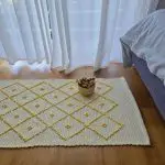 Small Yellow and White Striped Rug - 50x100cm - Knotted Rug