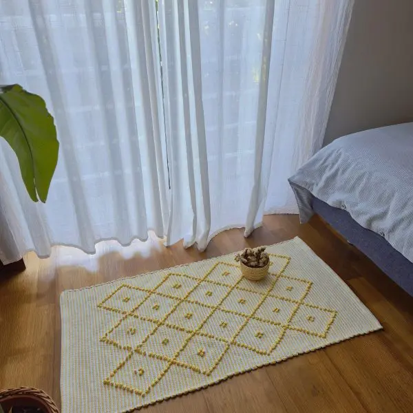 Small Yellow and White Striped Rug - 50x100cm - Knotted Rug