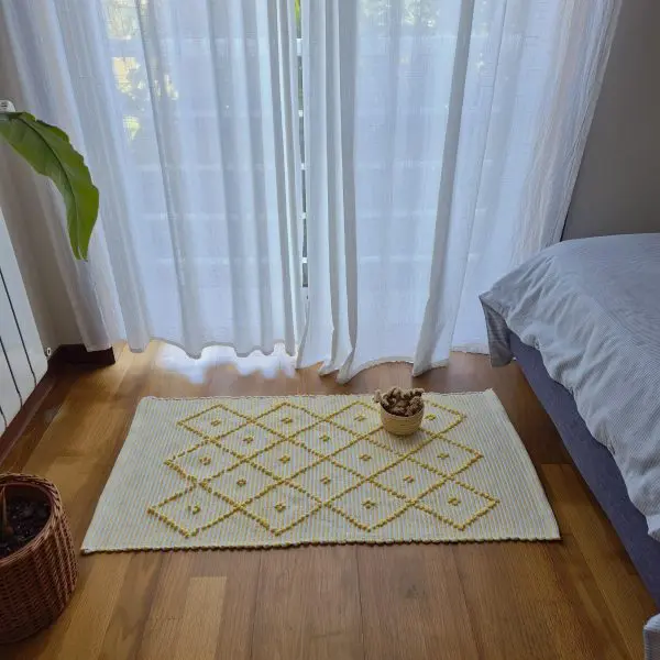 Small Yellow and White Striped Rug - 50x100cm - Knotted Rug