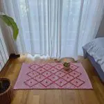 Small Coral and White Striped Rug - 50x100cm - Knotted Rug