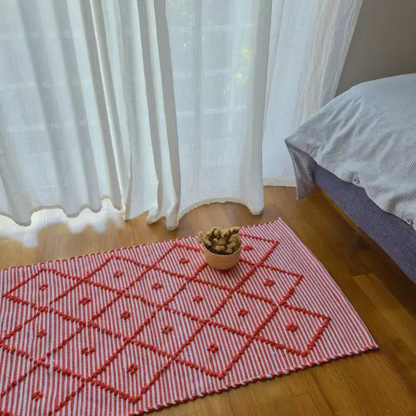 Small Coral and White Striped Rug - 50x100cm - Knotted Rug