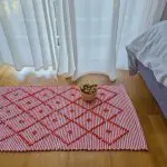 Small Coral and White Striped Rug - 50x100cm - Knotted Rug