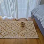 Small Mustard Yellow and White Striped Rug - 50x100cm - Knotted Rug