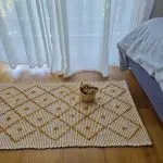 Small Mustard Yellow and White Striped Rug - 50x100cm - Knotted Rug