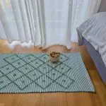 Small Green and White Striped Rug - 50x100cm - Knotted Rug