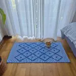 Small Blue and White Striped Rug - 50x100cm - Knotted Rug