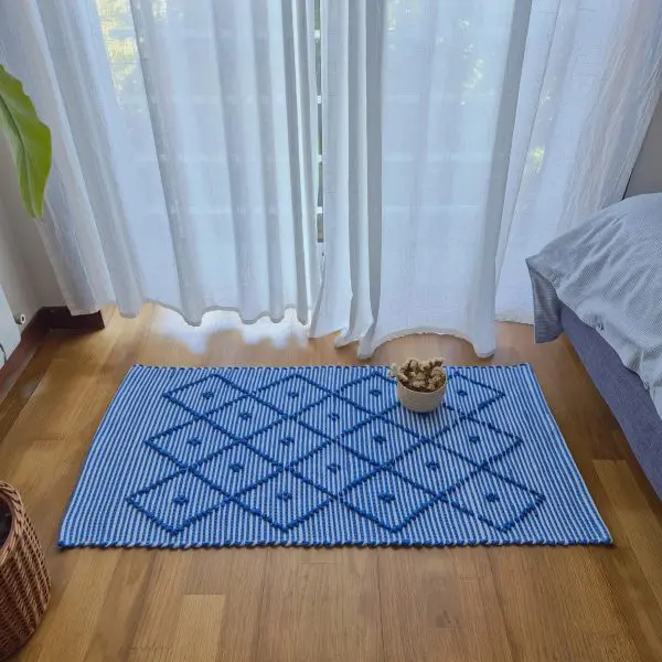 Small Blue and White Striped Rug - 50x100cm - Knotted Rug