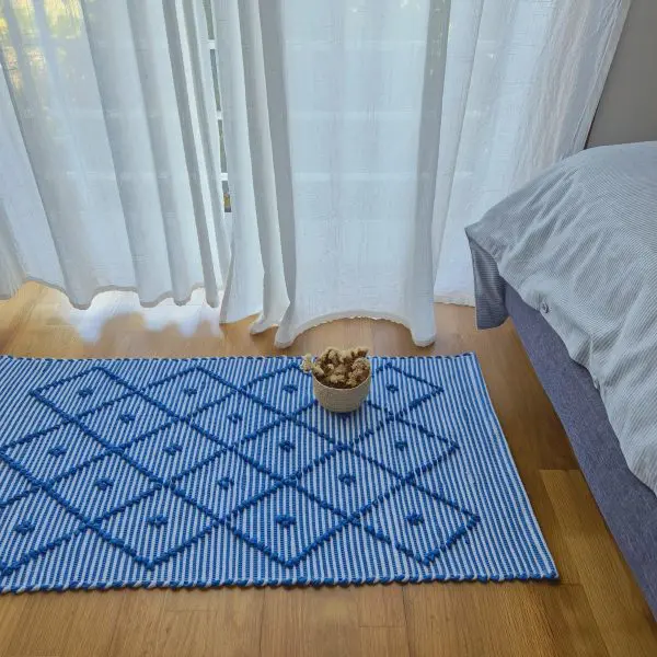 Small Blue and White Striped Rug - 50x100cm - Knotted Rug