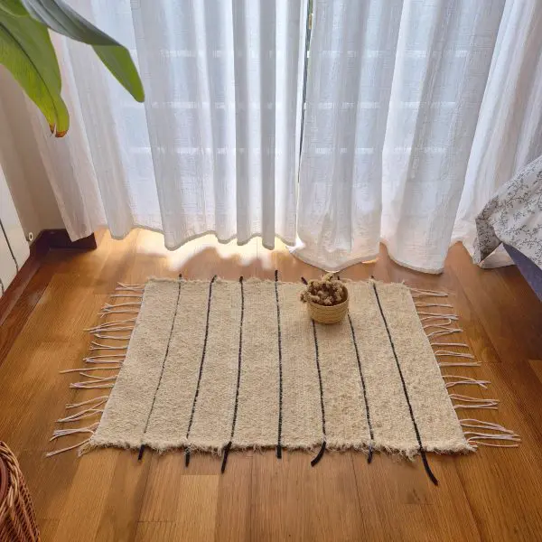 Mini Cream Rug With Black Lines - 50x80cm - Soft Rug