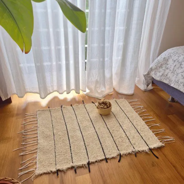 Mini Cream Rug With Black Lines - 50x80cm - Soft Rug