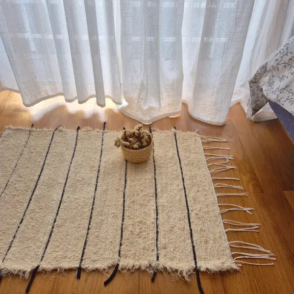 Mini Cream Rug With Black Lines - 50x80cm - Soft Rug
