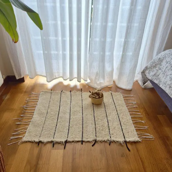 Mini Cream Rug With Black Lines - 50x80cm - Soft Rug