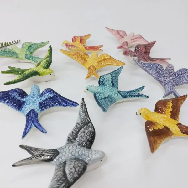 Two-Tone Glazed Ceramic Swallows Wall Hanging
