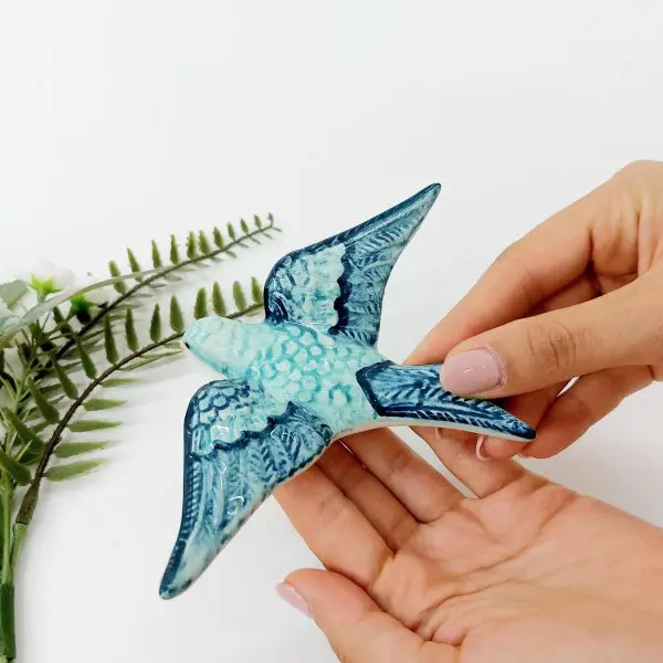 Two-Tone Glazed Ceramic Swallows Wall Hanging