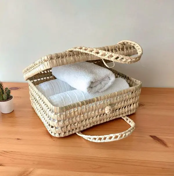 Large Palm Basket Suitcase Style