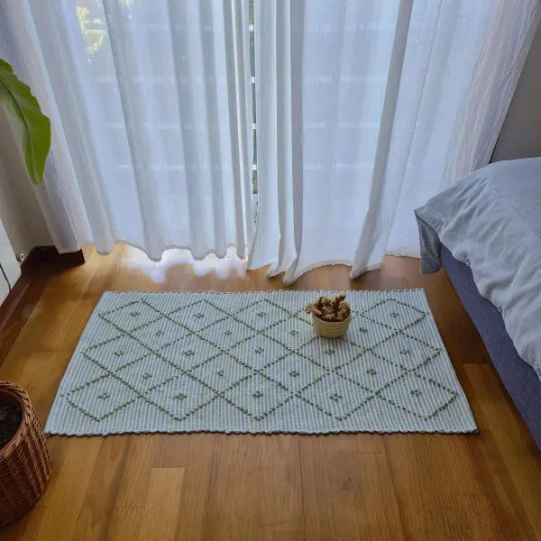 Small Sage Green and White Striped Rug - 50x100cm - Knotted Rug