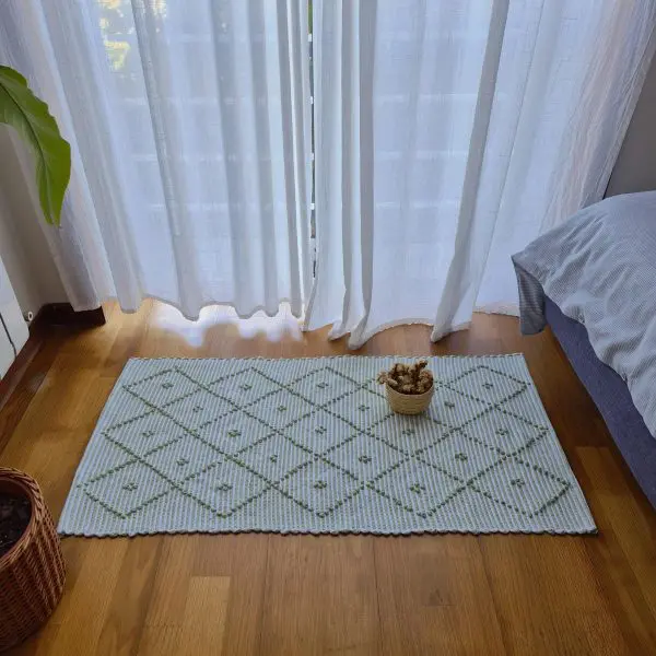 Small Sage Green and White Striped Rug - 50x100cm - Knotted Rug