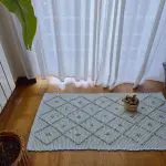 Small Sage Green and White Striped Rug - 50x100cm - Knotted Rug