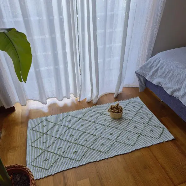 Small Sage Green and White Striped Rug - 50x100cm - Knotted Rug