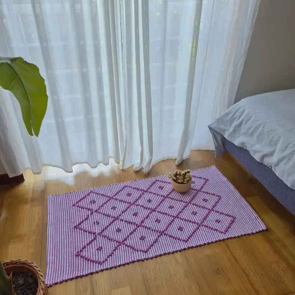 Small Pink and White Striped Rug - 50x100cm - Knotted Rug