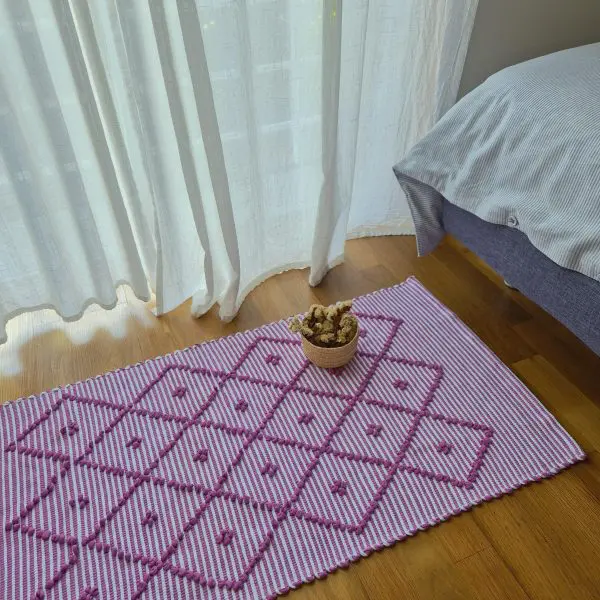 Small Pink and White Striped Rug - 50x100cm - Knotted Rug