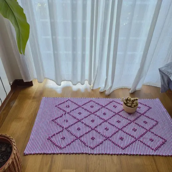 Small Pink and White Striped Rug - 50x100cm - Knotted Rug