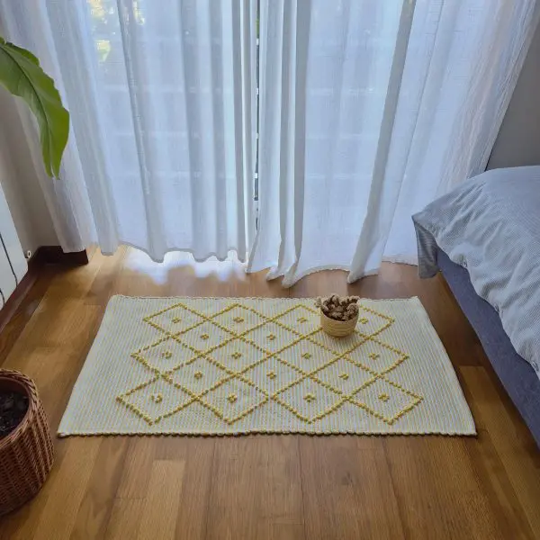 Small Yellow and White Striped Rug - 50x100cm - Knotted Rug
