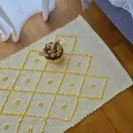 Small Yellow and White Striped Rug - 50x100cm - Knotted Rug