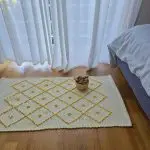 Small Yellow and White Striped Rug - 50x100cm - Knotted Rug