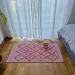 Small Coral and White Striped Rug - 50x100cm - Knotted Rug