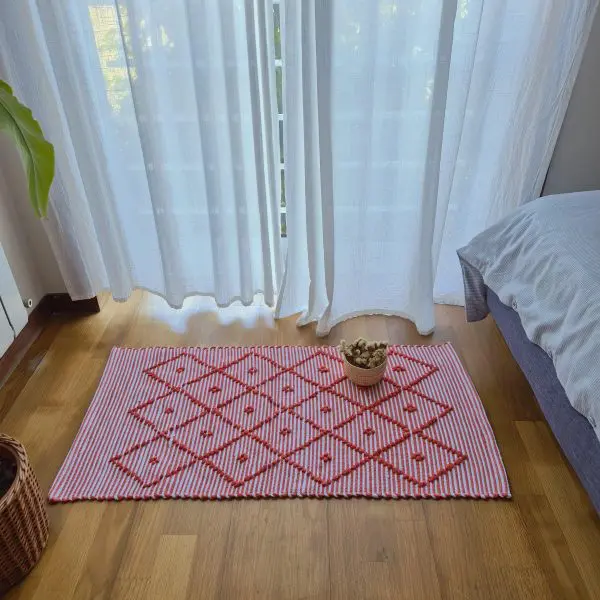 Small Coral and White Striped Rug - 50x100cm - Knotted Rug